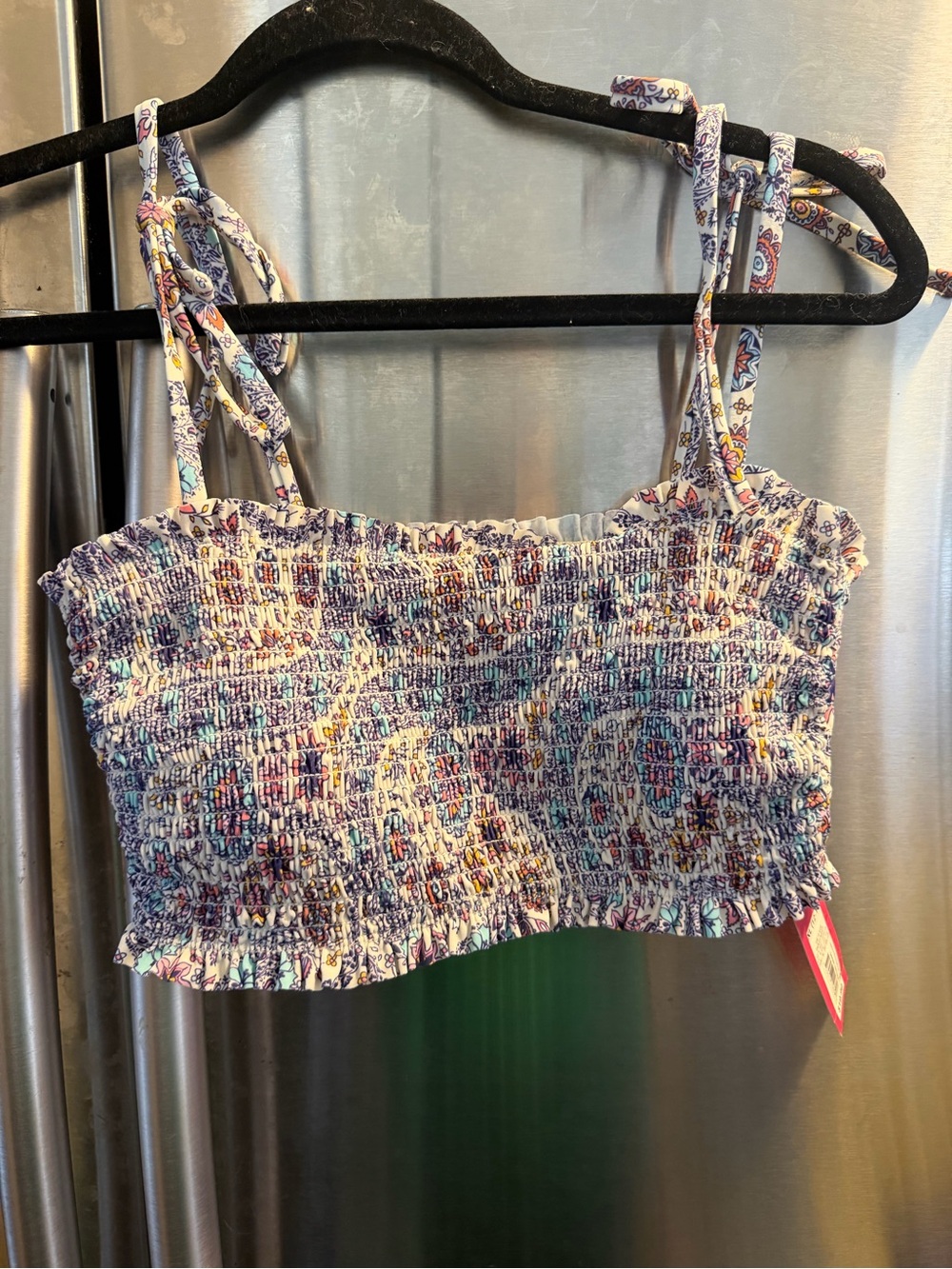 Xhilaration White Multicolor Smocked Floral Crop Cami